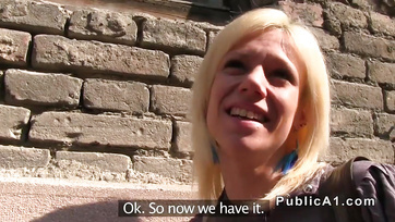 The blonde Pesti bige cummed on the gigantic cock in public Thumb