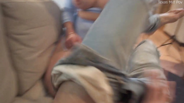 The big-assed woman jumped the handsome young guy's sausage Thumb