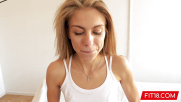 A petite Budapest beauty bounces her tight pussy on the sex casting Thumb