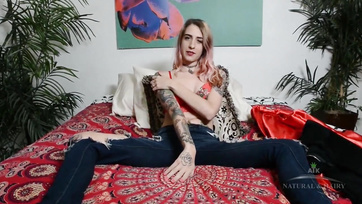 The horny skinny girl happily shows off her hairy pussy Thumb