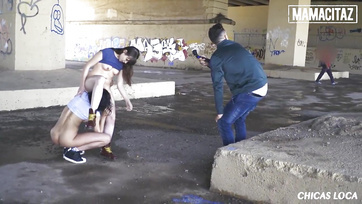 Slutty teen girls lick and eat each other's pussy in public Thumb