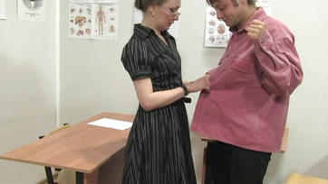 He stuck his dick in the hot pussy of the sexy thigh-high stockings teacher Thumb