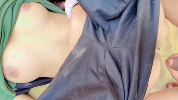 The charming village teen girl was fucked outdoors by the rock hard cock boyfriend Thumb