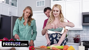 Blonde stepmom and naughty stepsister are also willing to fuck the boy anytime Thumb