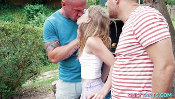 My first threesome in the summer outdoors with my boyfriend and stepdad Thumb