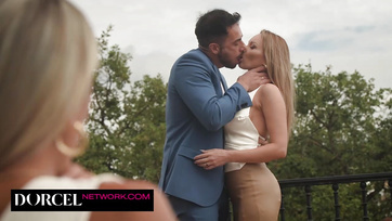 The busty blonde neighbor joined the French couple's game and they rode their big cock Thumb