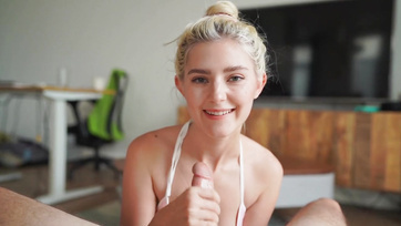 I held his huge cock between my breasts and he cummed on my face and tits Thumb